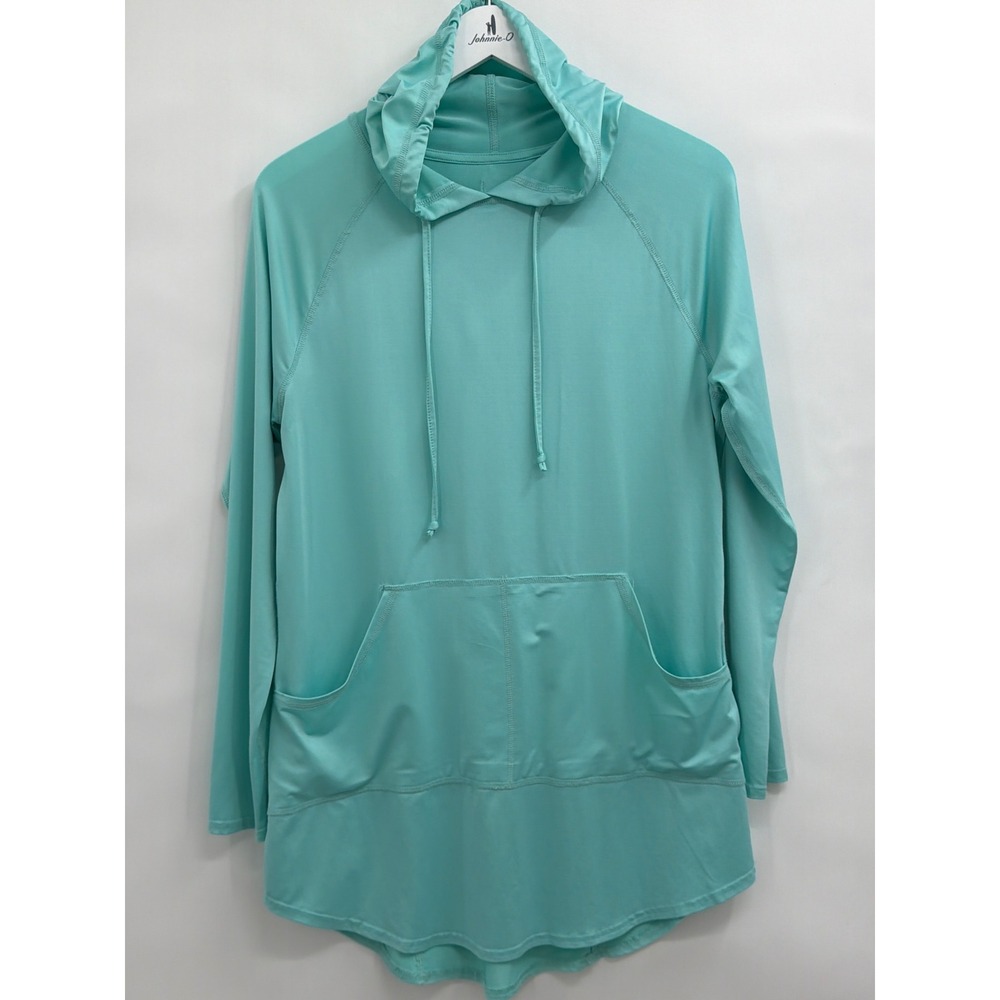 Swiss Alps Womens Aqua Blue Hooded Sun Shirt Long Sleeve Performance Top Size M